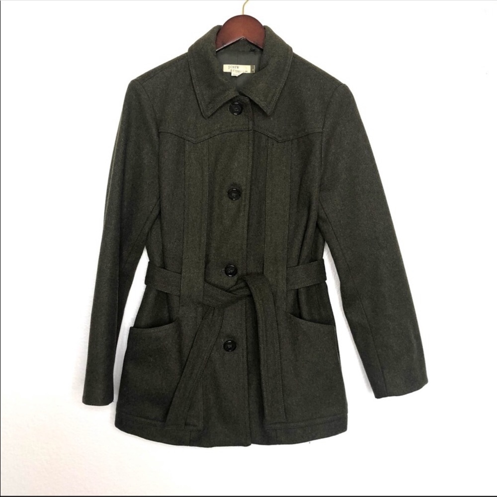 J. Crew wool blend belted pea coat jacket with a belt around waist